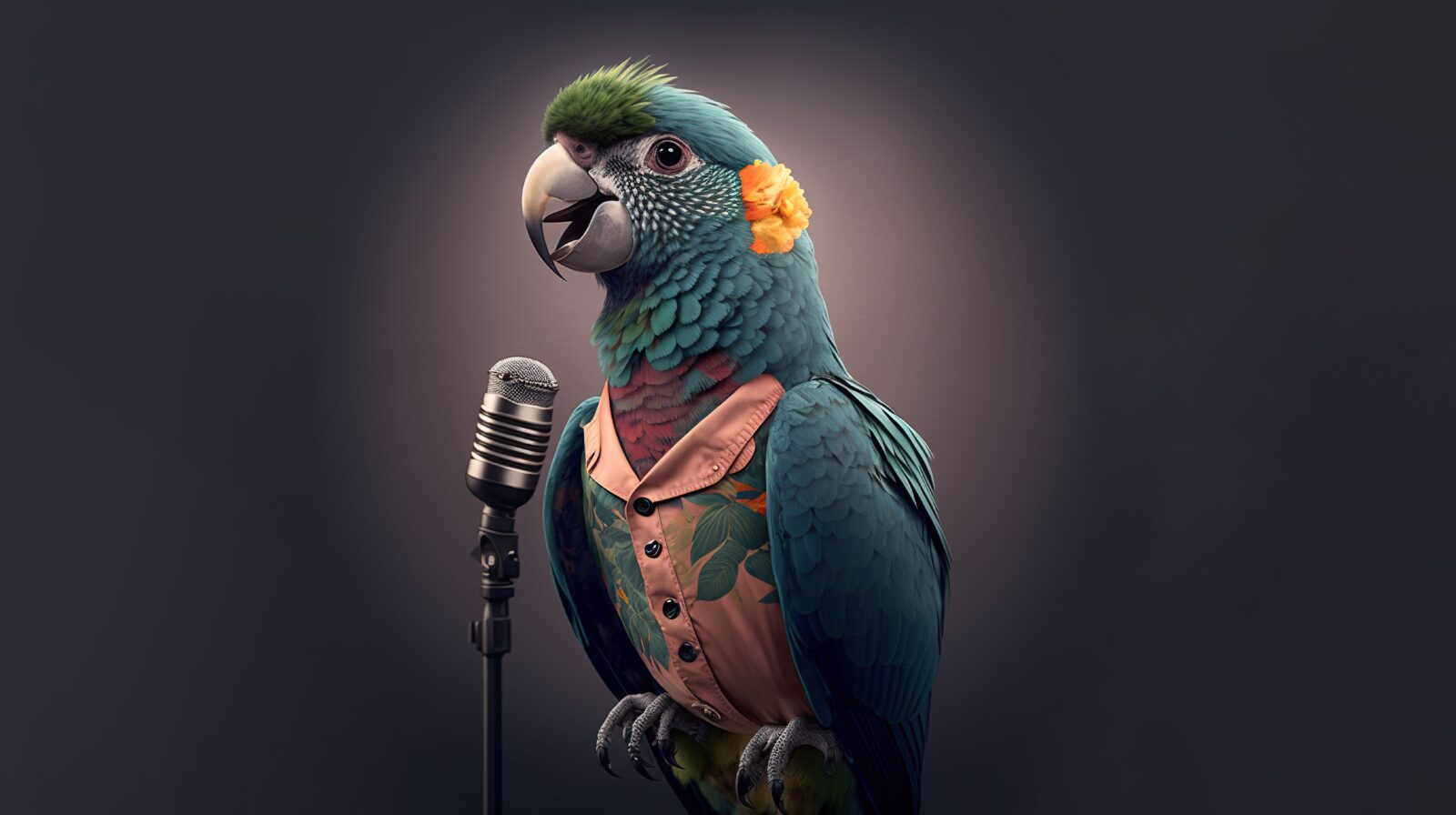 parrot talking to a microphone
